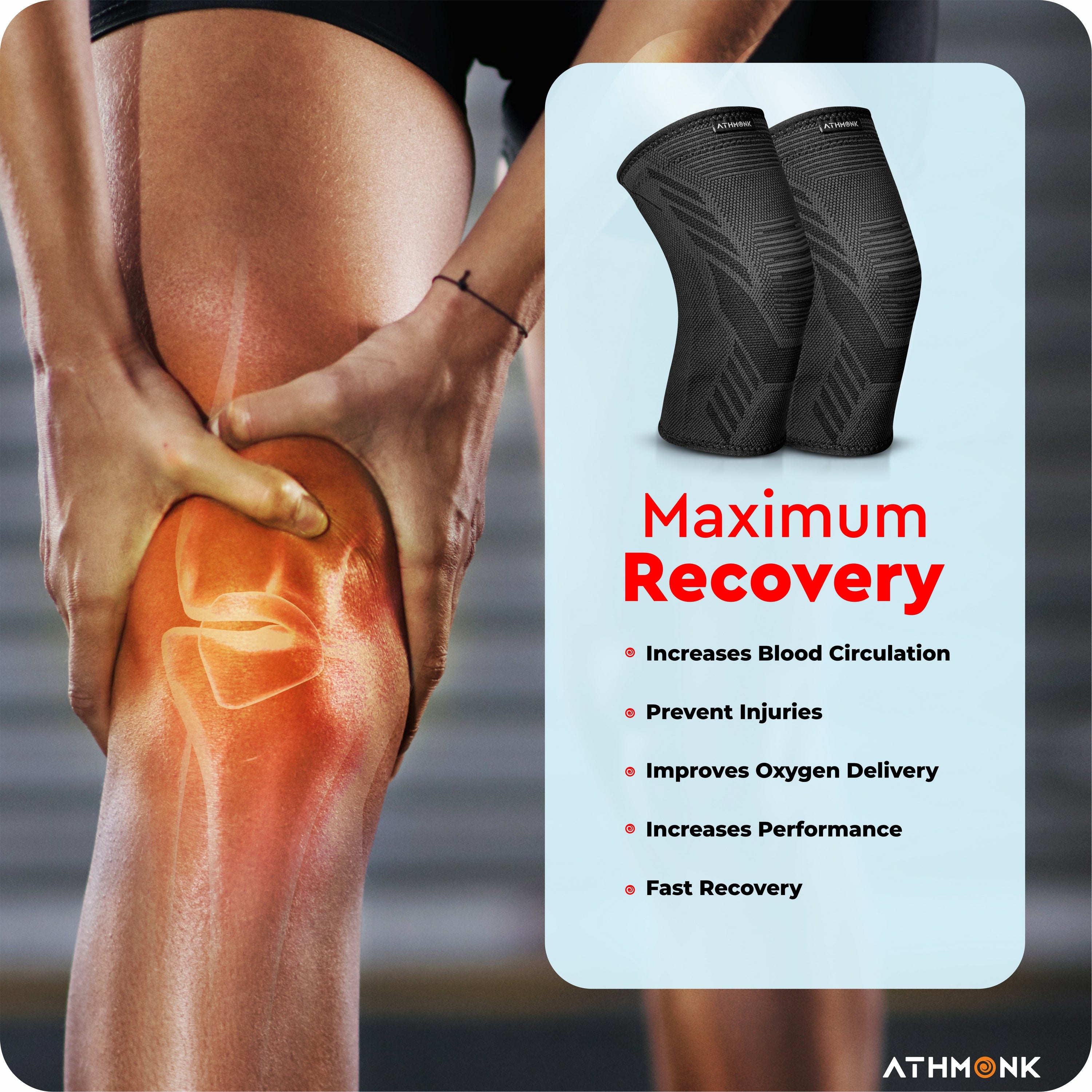 Athmonk 3D Knit Compression Knee Caps For Women & Men